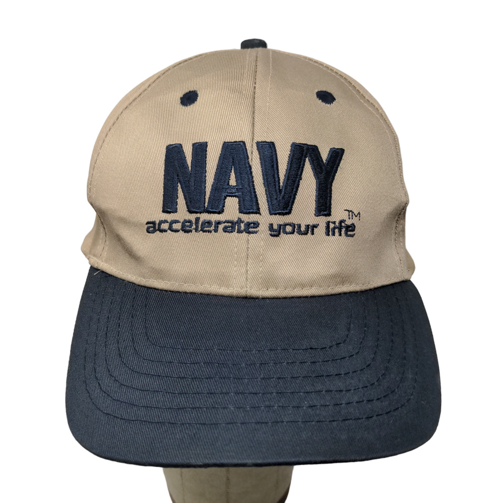 U.S. Navy Men's Snapback Hat Tan Blue Size OSFA Embroidered Logo Distressed
